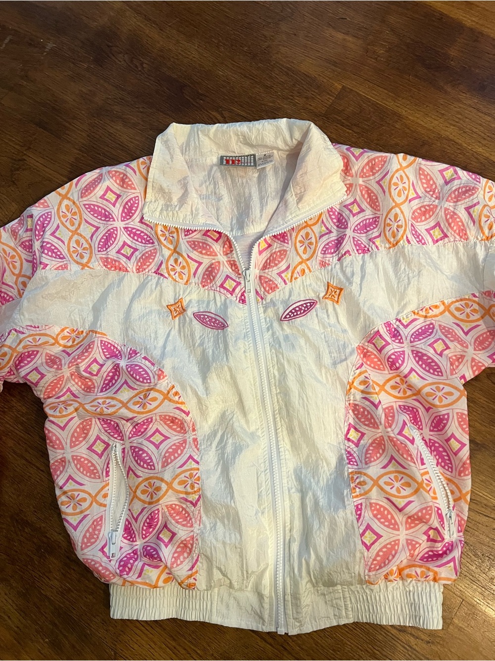 Wilson Vintage track suit Jacket with Pink & Orange Geometric Print